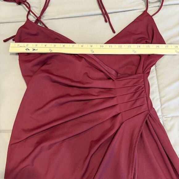 Blue Blush Strappy Mini Dress Wrap Look Adjustable Straps Wine Burgundy Medium - Picture 9 of 12